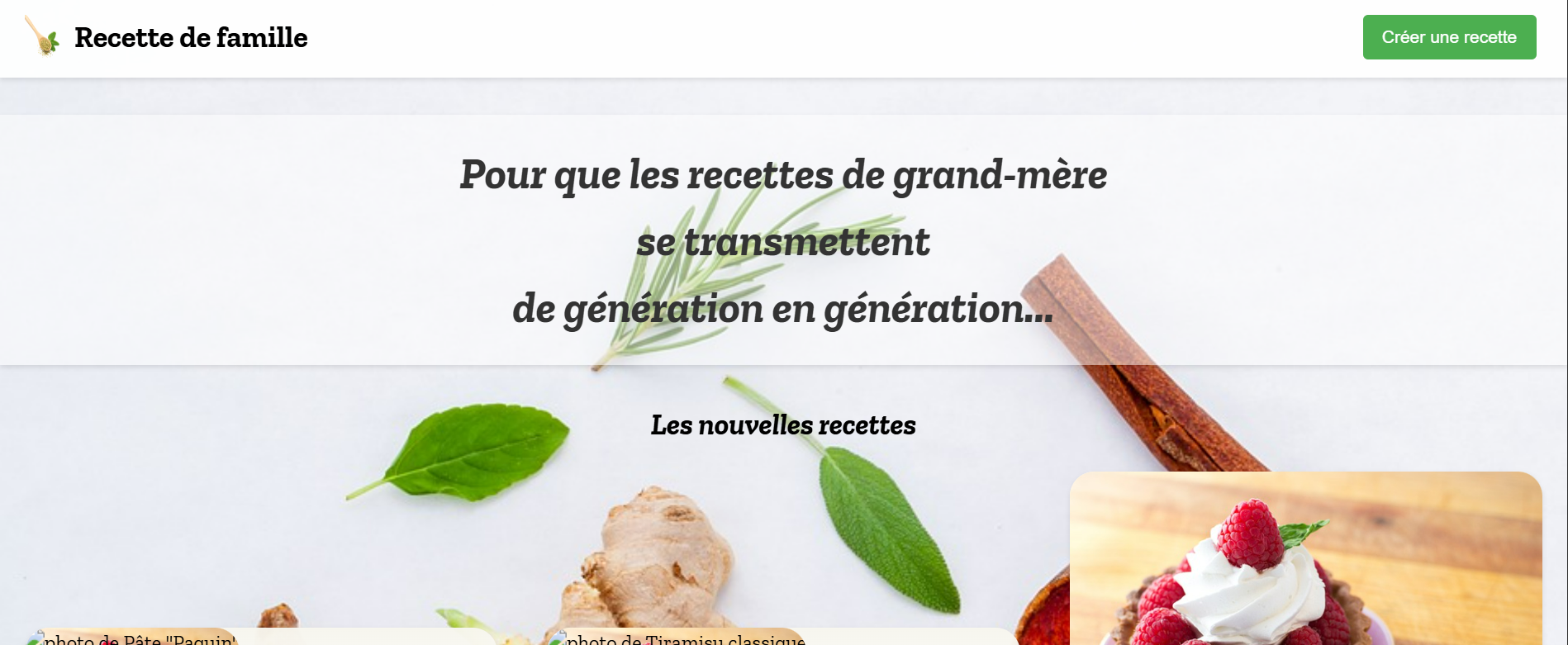 Aperçu du projet Recette de famille